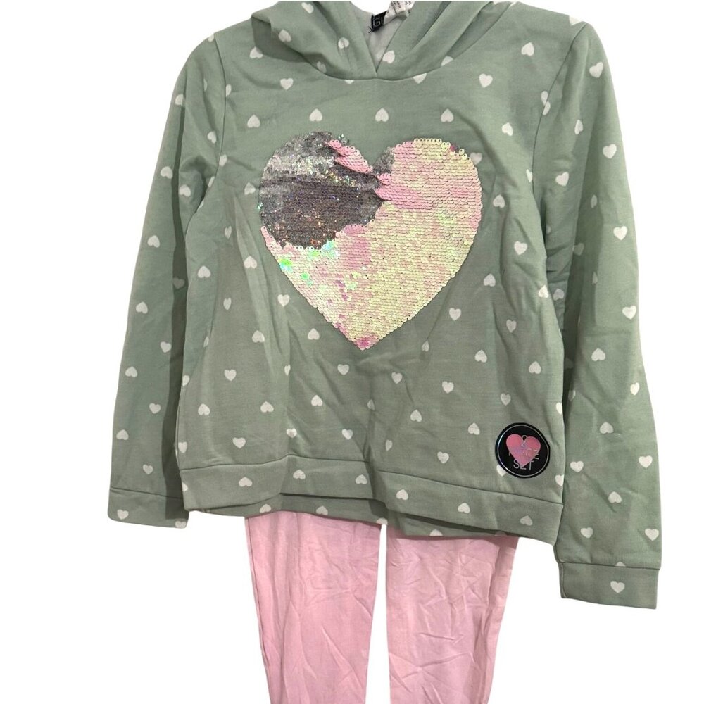 Girls Heart Sequin Hoodie & Leggings Set Size 8
